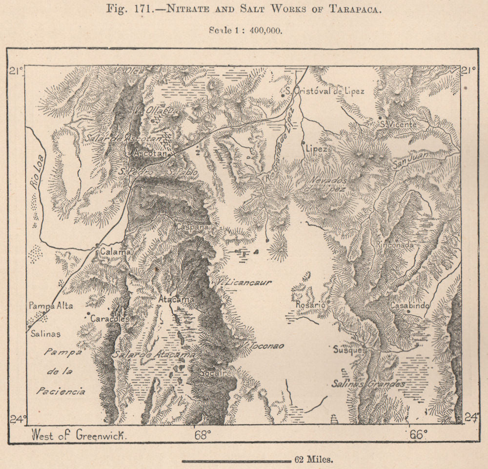 Nitrate and salt works of Tarapaca. Chile 1885 old antique map plan chart